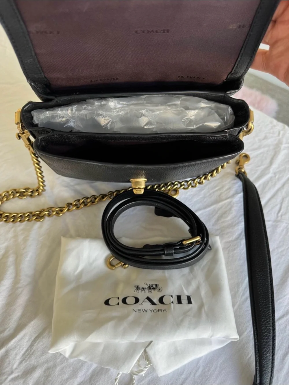 Coach Cassie 19 bag Black Pebbled Leather purse 3 strap optional Gold Chain